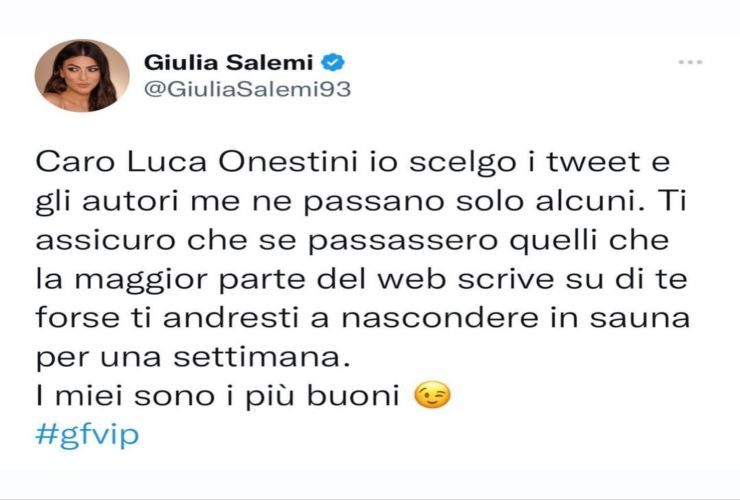 Twitt di Giulia Salemi - Youbee.it