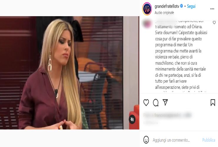 Bufera su Oriana Marzoli al GF Vip