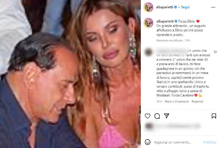 Alba Parietti molto preoccupata per Silvio Berlusconi