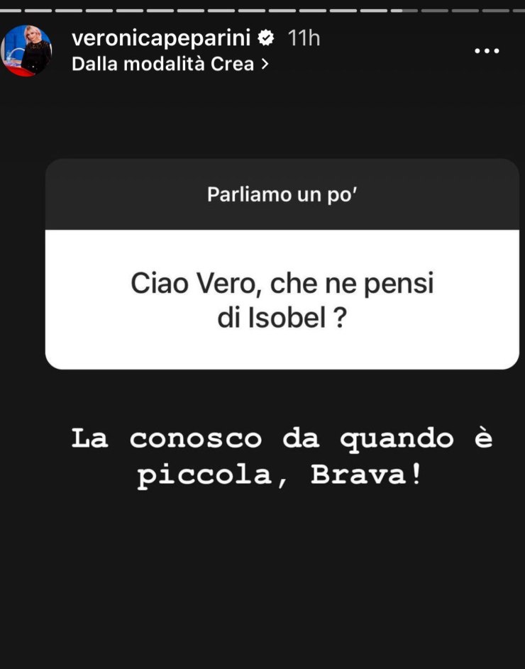 Instagram story di V. Peparini su isobel - Youbee.it 