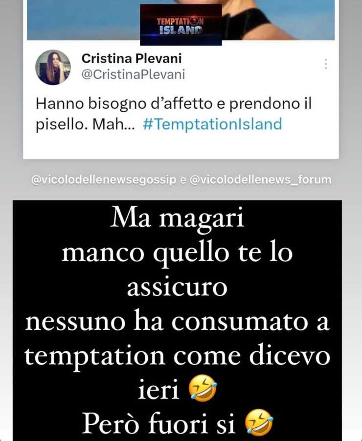 Cristina Plevani si sfoga sui social sulle coppie di Temptation Island