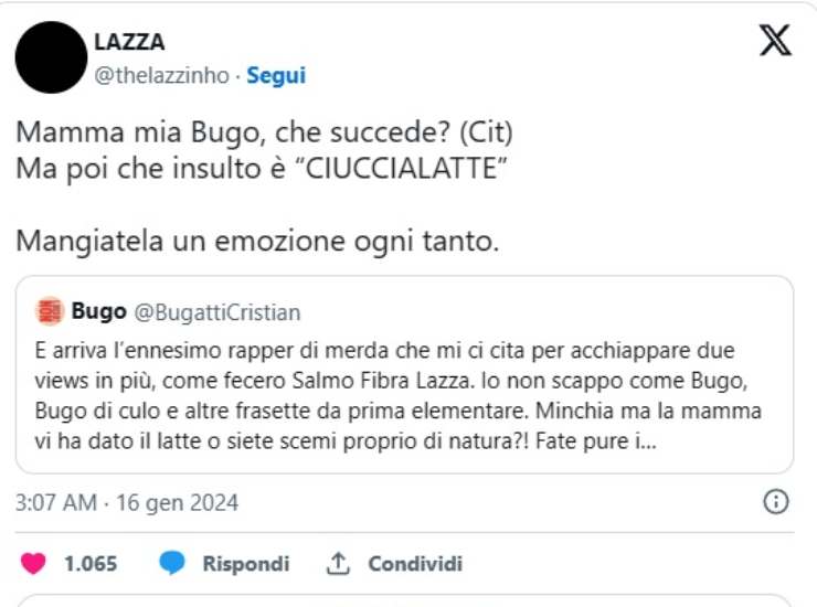 Bugo e Lazza e il litigio social