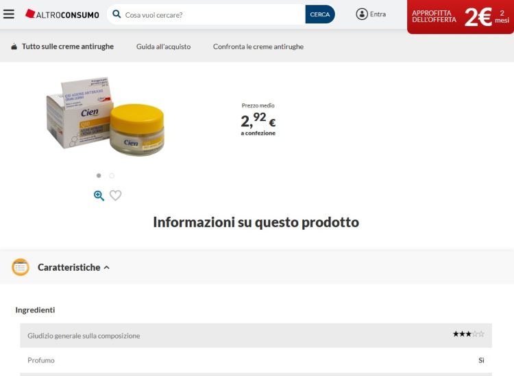 Esito indagine Altroconsumo per la crema Cien